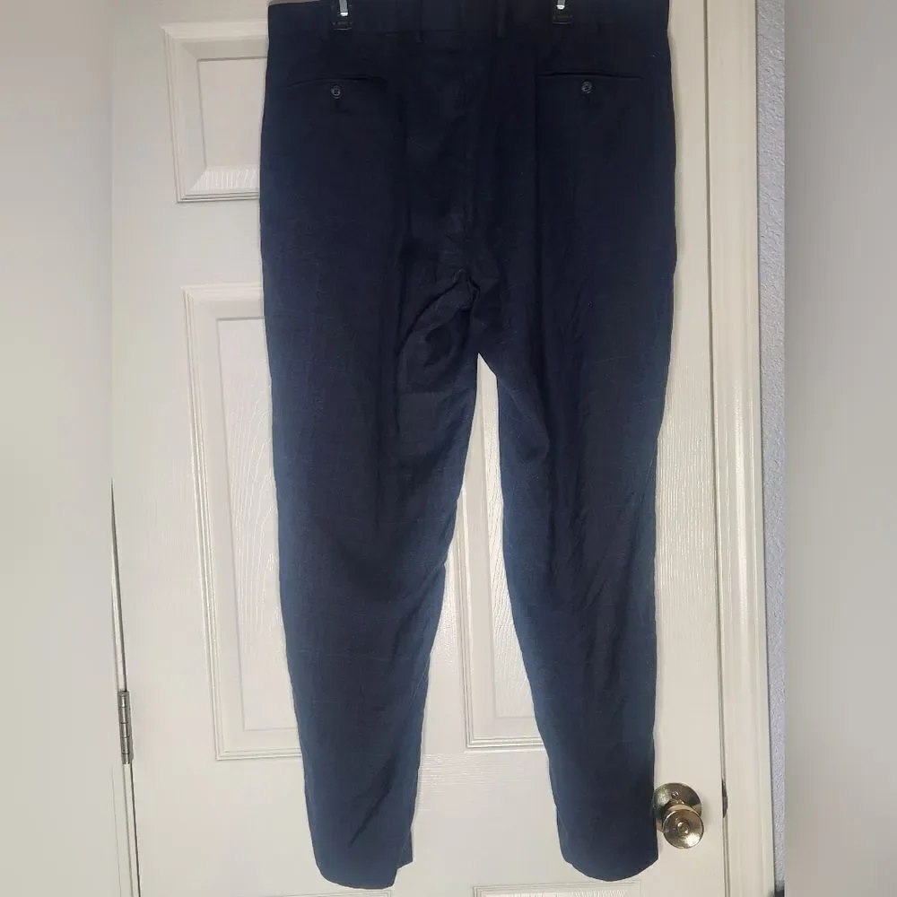 Lauren Ralph Lauren 40×32 NavyBlue Plaid 100%WOOL Pockets Zipper Men Dress Pants